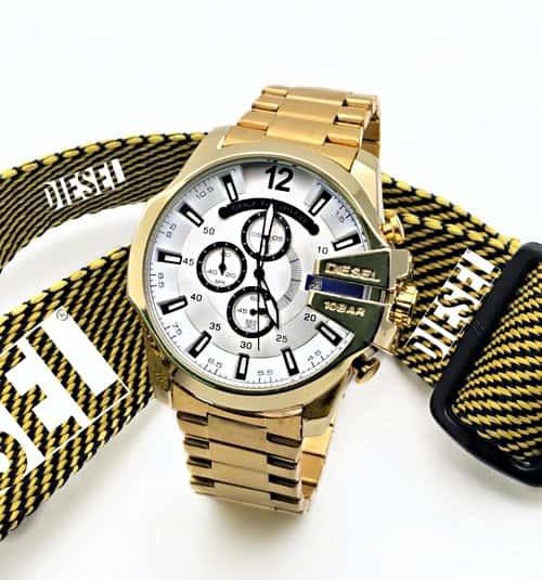 Diesel Mega Chief Chronograph Full Gold White Dial Men's Watch