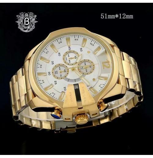 Diesel Mega Chief Chronograph Full Gold White Dial Men's Watch