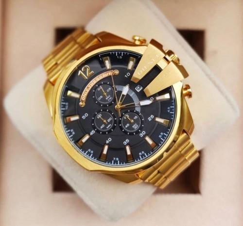 Diesel Mega Chief Chronograph Full Gold Black Dial Men's Watch