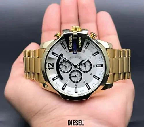 Diesel Mega Chief Chronograph Full Gold White Dial Men's Watch