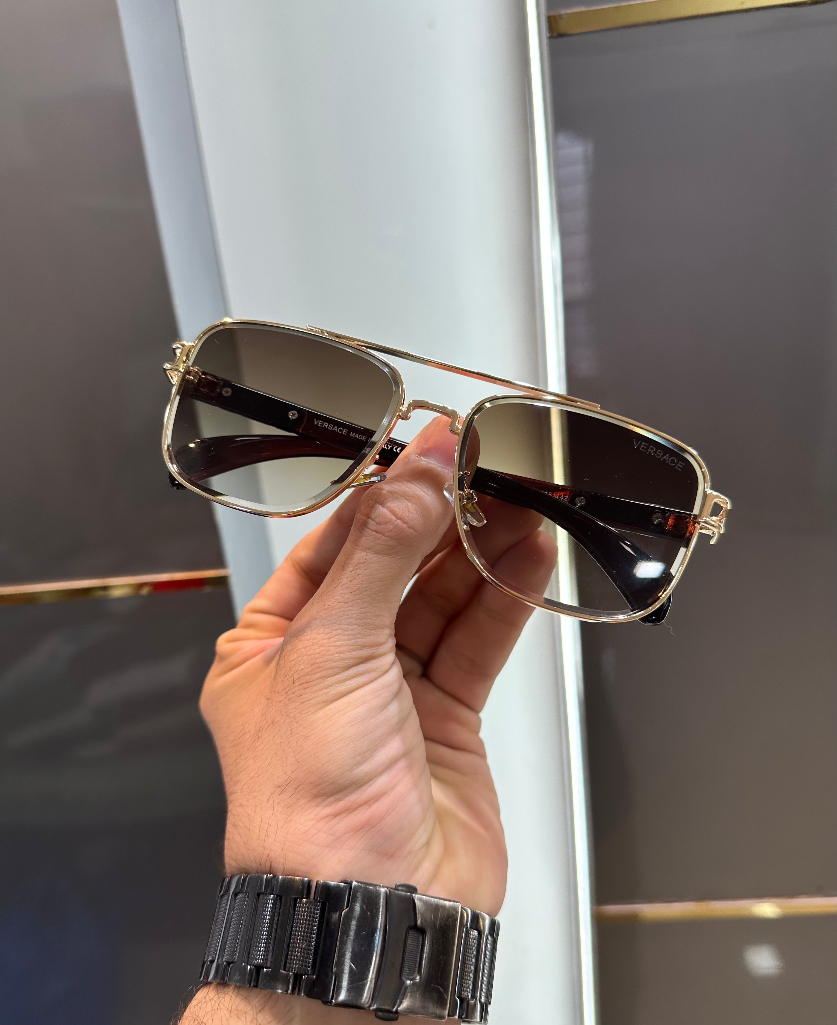Versace Brown Metal Luxury Shade With Original Packing